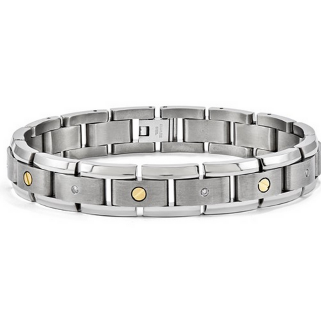 Titanium and 14k Yellow Gold .25ctw Diamond Accented Gents Bracelet