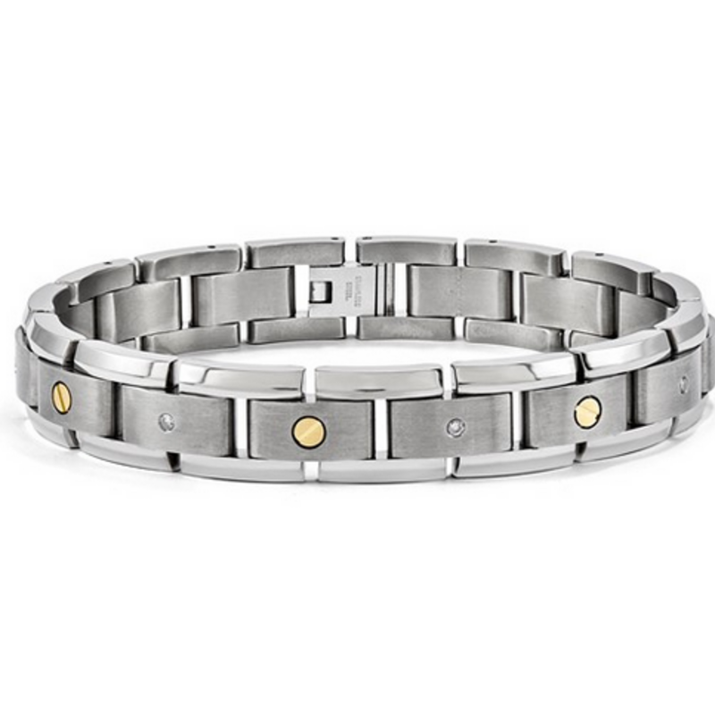 Titanium and 14k Yellow Gold .25ctw Diamond Accented Gents Bracelet