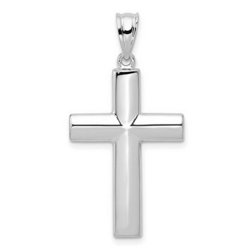 14k White Gold Hollow Cross Pendant (No Chain)