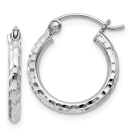 American Jewelry Sterling Silver Rhodium Plated 2x16mm Diamond Cut Huggie Hoop Earrings