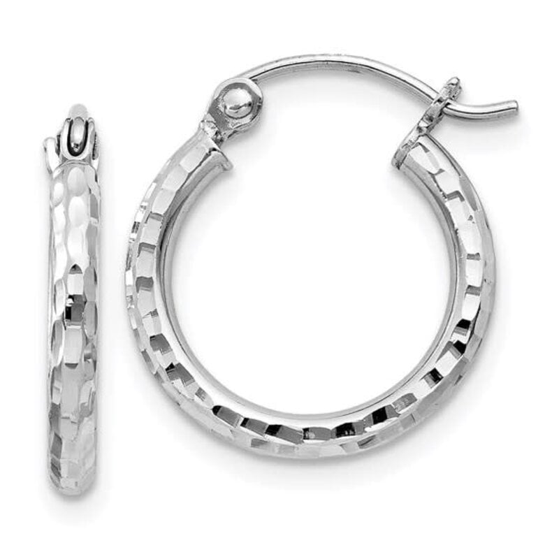 American Jewelry Sterling Silver Rhodium Plated 2x16mm Diamond Cut Huggie Hoop Earrings