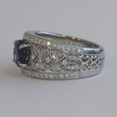 American Jewelry 14k White Gold .69ctw Diamond and Lab Grown Alexandrite Milgrain Hearts Wide Band Ring