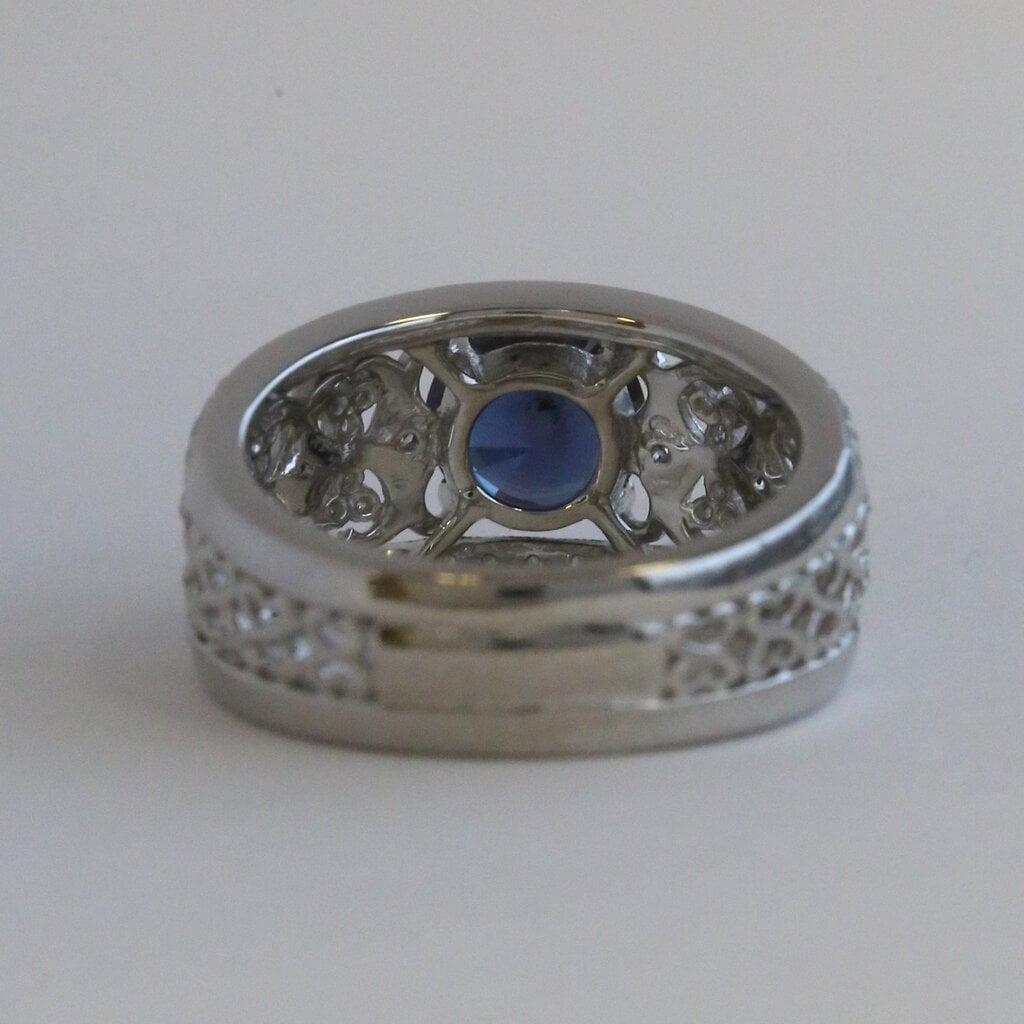 American Jewelry 14k White Gold .69ctw Diamond and Lab Grown Alexandrite Milgrain Hearts Wide Band Ring