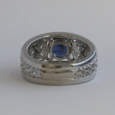 American Jewelry 14k White Gold .69ctw Diamond and Lab Grown Alexandrite Milgrain Hearts Wide Band Ring