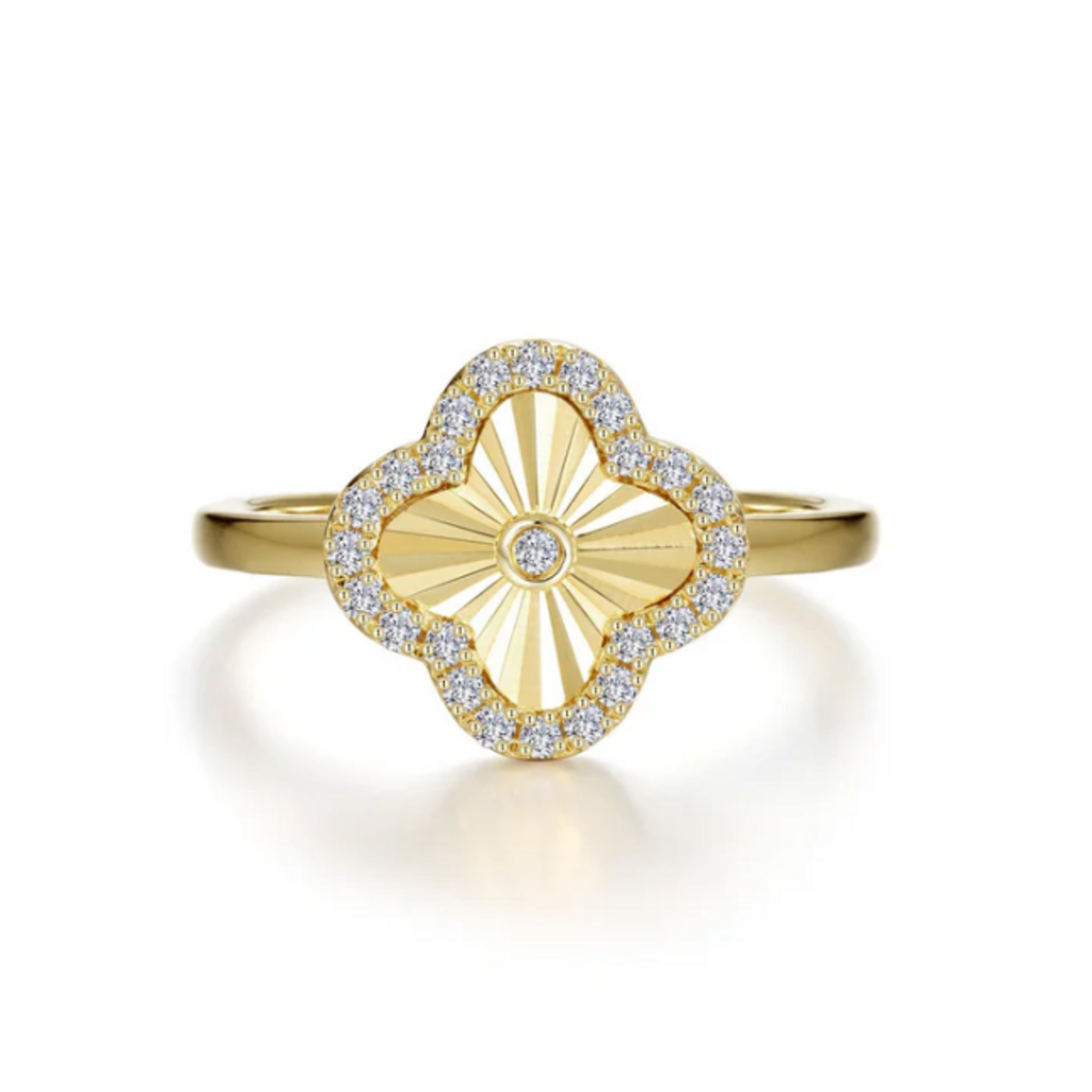 Lafonn Lafonn Sterling Silver Gold Plated .25ctw Simulated Diamond Clover Ring