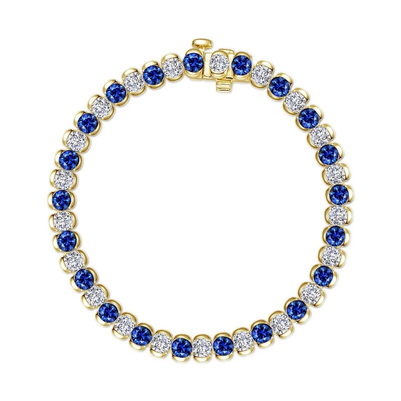 Lafonn Lafonn Sterling Silver Gold Plated 7.5ctw Half- Bezel Simulated Diamond and Sapphire Tennis Bracelet