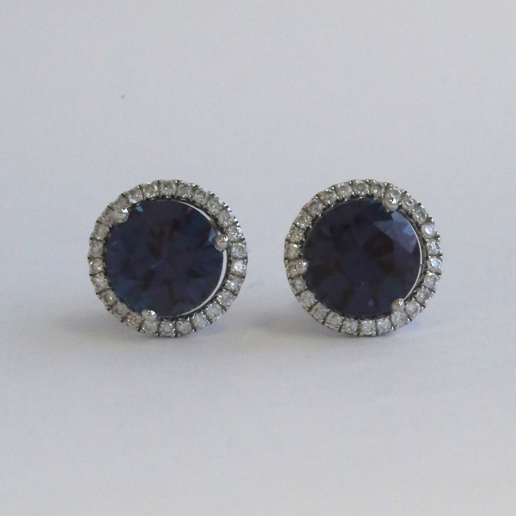 American Jewelry 14k White Gold 2.77ct Lab Grown Alexandrite .22ctw Diamond Stud & Jacket Earrings