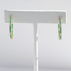 American Jewelry 14k Yellow Gold .50ctw Emerald .25ctw Diamond Oval Inside Out Hoop Earrings