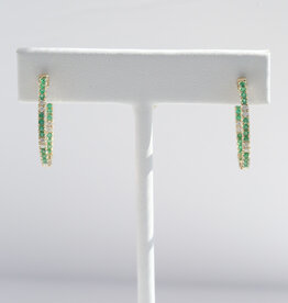 American Jewelry 14k Yellow Gold .50ctw Emerald .25ctw Diamond Oval Inside Out Hoop Earrings