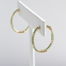 American Jewelry 14k Yellow Gold .50ctw Emerald .25ctw Diamond Oval Inside Out Hoop Earrings