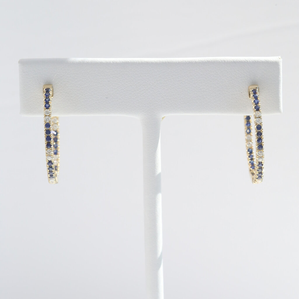 American Jewelry 14k Yellow Gold .63ctw Sapphire .25ctw Diamond Oval Inside Out Hoop Earrings
