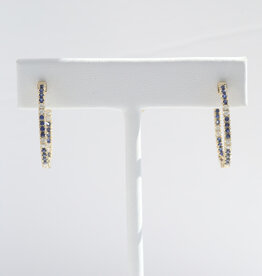 American Jewelry 14k Yellow Gold .63ctw Sapphire .25ctw Diamond Oval Inside Out Hoop Earrings