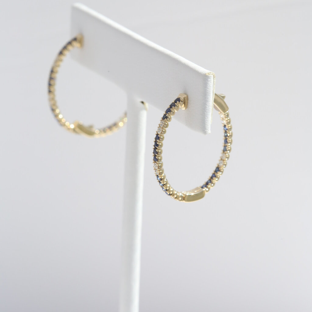 American Jewelry 14k Yellow Gold .63ctw Sapphire .25ctw Diamond Oval Inside Out Hoop Earrings