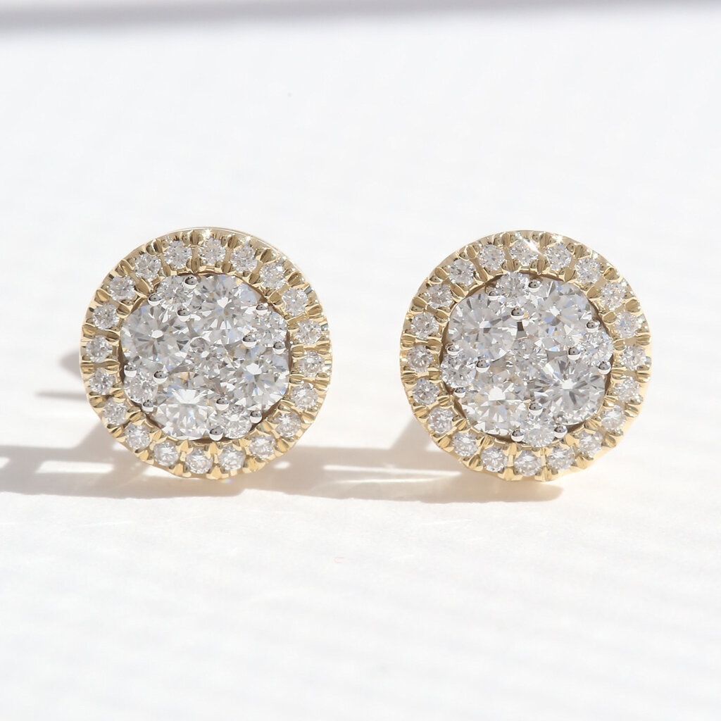 American Jewelry 14k Yellow Gold .86ctw Diamond Pave Halo Stud Earrings