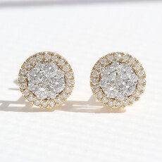 American Jewelry 14k Yellow Gold .86ctw Diamond Pave Halo Stud Earrings