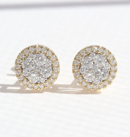 American Jewelry 14k Yellow Gold .86ctw Diamond Pave Halo Stud Earrings