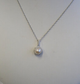 American Jewelry 14K White Gold Akoya Pearl & Diamond Halo Necklace