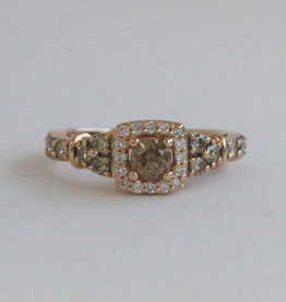 American Jewelry ESTATE 14k Rose Hold 1ctw Champagne & White Diamond Halo Engagement Ring