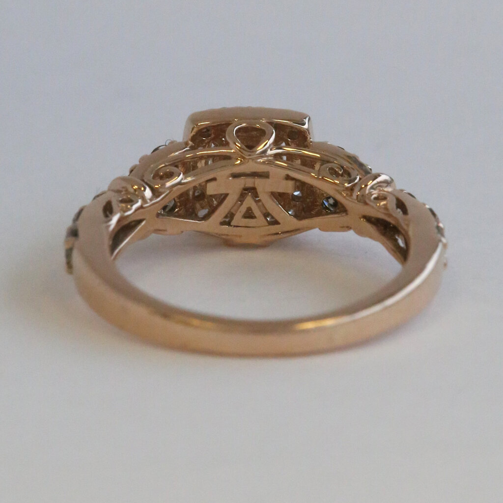 American Jewelry ESTATE 14k Rose Hold 1ctw Champagne & White Diamond Halo Engagement Ring