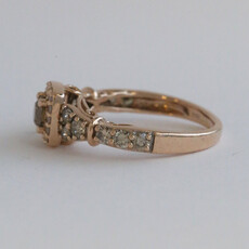 American Jewelry ESTATE 14k Rose Hold 1ctw Champagne & White Diamond Halo Engagement Ring