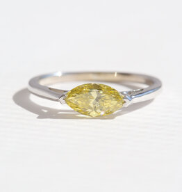 American Jewelry 14k White Gold .88ct Irradiated Yellow/VS2 Diamond East to West Marquise Solitaire Ring