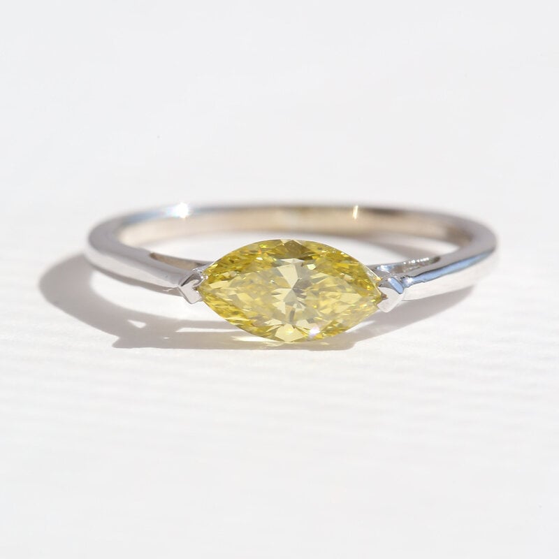 American Jewelry 14k White Gold .88ct Irradiated Yellow/VS2 Diamond East to West Marquise Solitaire Ring