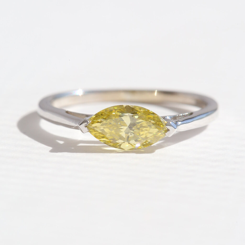 American Jewelry 14k White Gold .88ct Irradiated Yellow/VS2 Diamond East to West Marquise Solitaire Ring