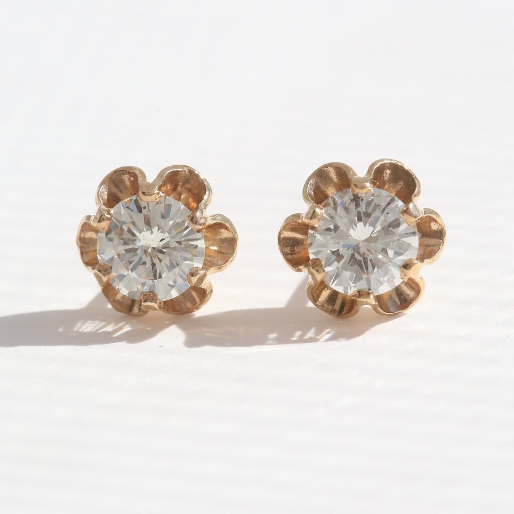 American Jewelry 14k Yellow Gold 3ctw Diamond Flower Border Solitaire Stud Earrings