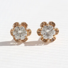 American Jewelry 14k Yellow Gold 1.3ctw Diamond Flower Border Solitaire Stud Earrings