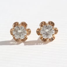 American Jewelry 14k Yellow Gold 3ctw Diamond Flower Border Solitaire Stud Earrings