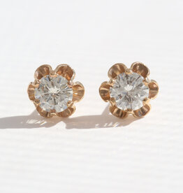 American Jewelry 14k Yellow Gold 1.3ctw Diamond Flower Border Solitaire Stud Earrings