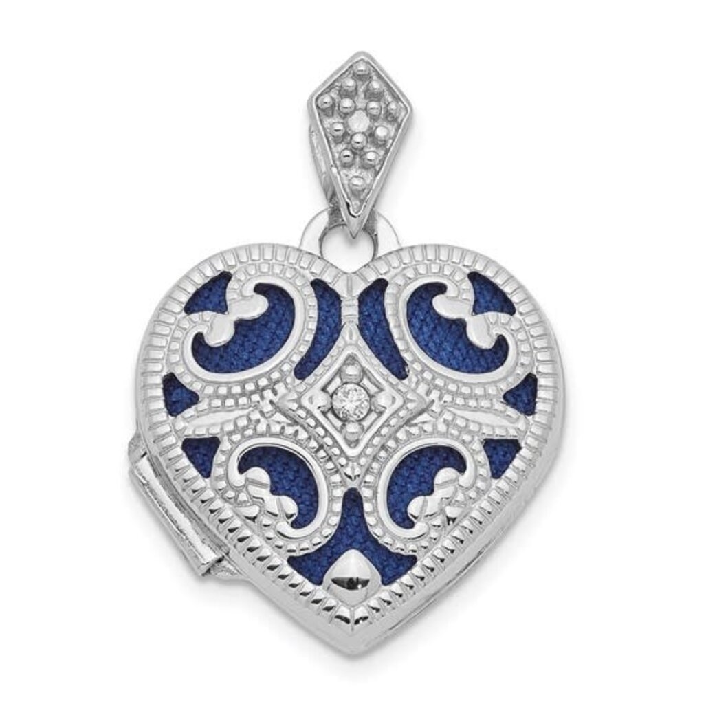 American Jewelry 14k White Gold Fabric Inlay 'Daddy's Baby' Engraved Vintage Style Filagree Ash Holder Pendant (CHAIN NOT INCLUDED)