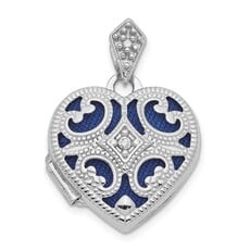 American Jewelry 14k White Gold Fabric Inlay 'Daddy's Baby' Engraved Vintage Style Filagree Ash Holder Pendant (CHAIN NOT INCLUDED)