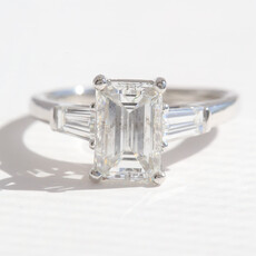 American Jewelry Platinum 2.51ctw (2.01 E/VVS1 GIA Ctr) Emerald & Baguette Diamond 3 Stone Engagement Ring