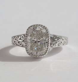 American Jewelry 14k White Gold 3.07ct E/VS1 IGI Lab Grown Elongated Cushion Diamond Filigree Vintage Style Engagement Ring