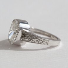 American Jewelry 14k White Gold 3.07ct E/VS1 IGI Lab Grown Elongated Cushion Diamond Filigree Vintage Style Engagement Ring