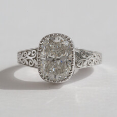 American Jewelry 14k White Gold 3.06ct E/VS1 IGI Lab Grown Elongated Cushion Diamond Filigree Vintage Style Engagement Ring