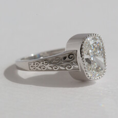 American Jewelry 14k White Gold 3.06ct E/VS1 IGI Lab Grown Elongated Cushion Diamond Filigree Vintage Style Engagement Ring