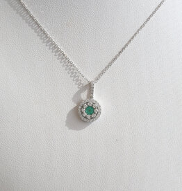 American Jewelry 14k White Gold .23ct Emerald .24ctw Diamond Double Halo Round Necklace
