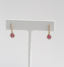 American Jewelry 14k Yellow Gold .74ctw Ruby .21ctw Diamond Pear Halo Dangle Earrings
