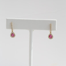 American Jewelry 14k Yellow Gold .74ctw Ruby .21ctw Diamond Pear Halo Dangle Earrings