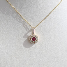 American Jewelry 14k Yellow Gold .28ct Ruby .24ctw Diamond Halo Necklace