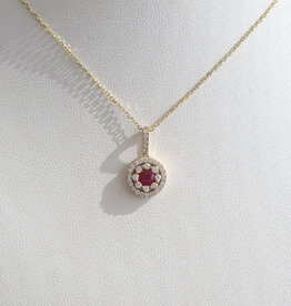 American Jewelry 14k Yellow Gold .28ct Ruby .24ctw Diamond Halo Necklace