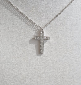 American Jewelry 14k White Gold .15ctw Diamond Pave Cross Necklace