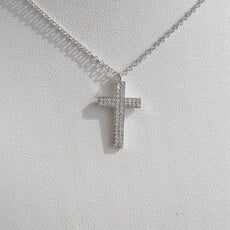 American Jewelry 14k White Gold .15ctw Diamond Pave Cross Necklace