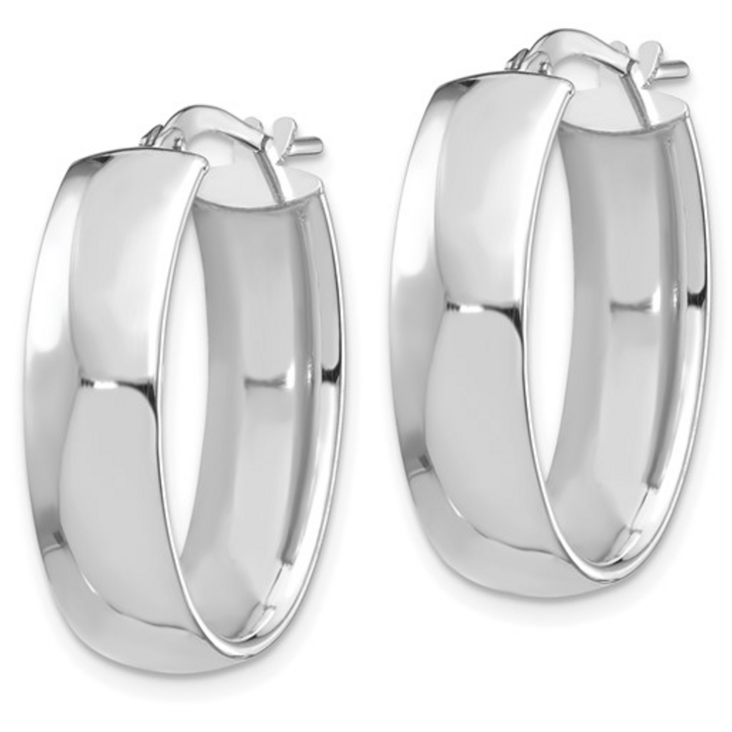 14k White Gold High Polished 7mm Oval Hoop Earrings