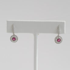 American Jewelry 14k White Gold .52ctw Ruby .44ctw Diamond Double Halo Dangle Earrings
