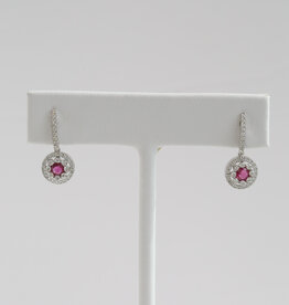 American Jewelry 14k White Gold .52ctw Ruby .44ctw Diamond Double Halo Dangle Earrings