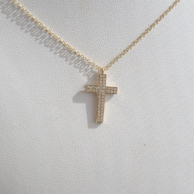 American Jewelry 14k Yellow Gold .15ctw Diamond Pave Cross Necklace