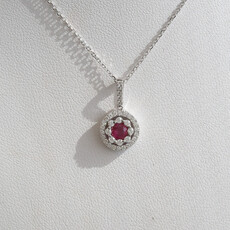 American Jewelry 14k White Gold .28ct Ruby .24ctw Diamond Double Halo Necklace